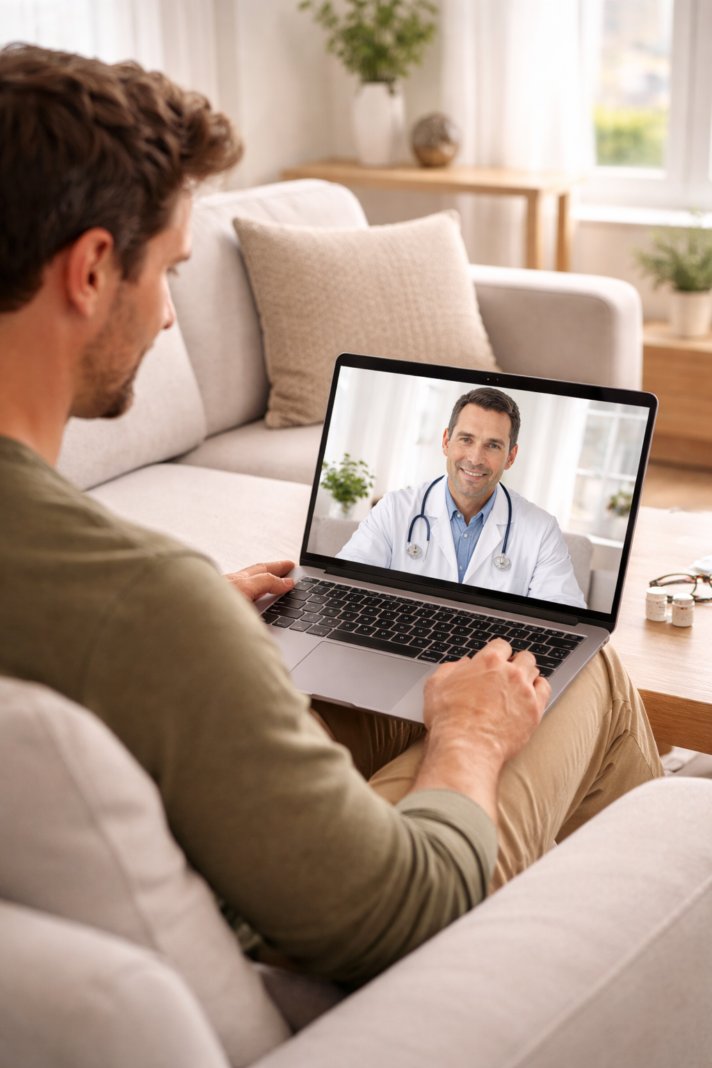 Patient reviewing results with his physician on a video visit