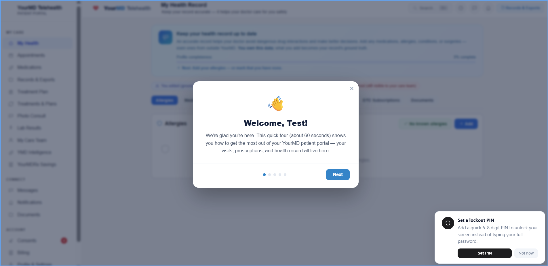 A guided welcome — YourMD patient portal