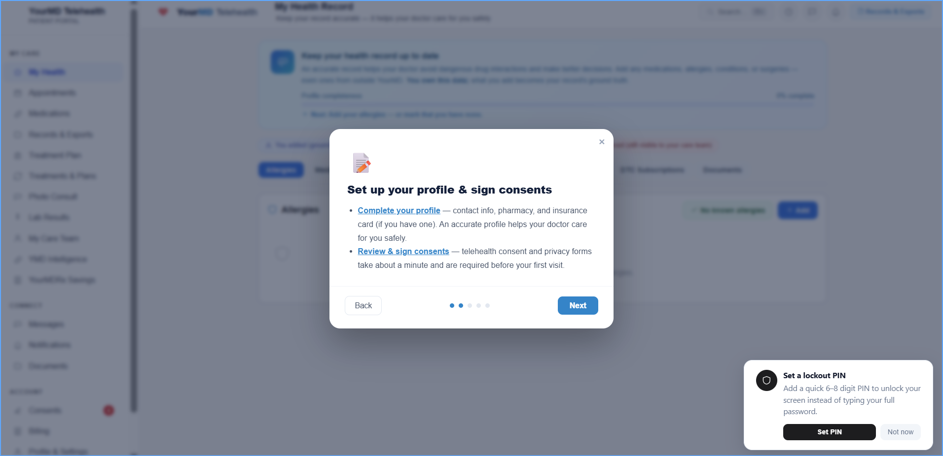 Profile and consents — YourMD patient portal