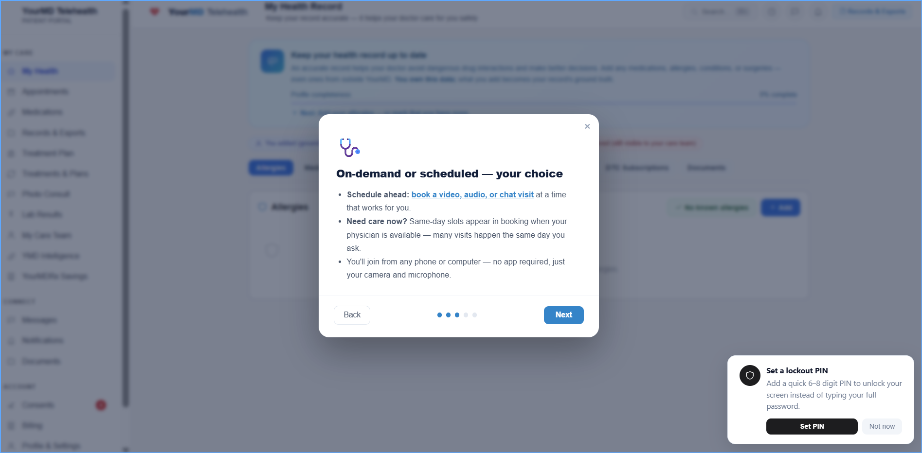 On-demand or scheduled — YourMD patient portal