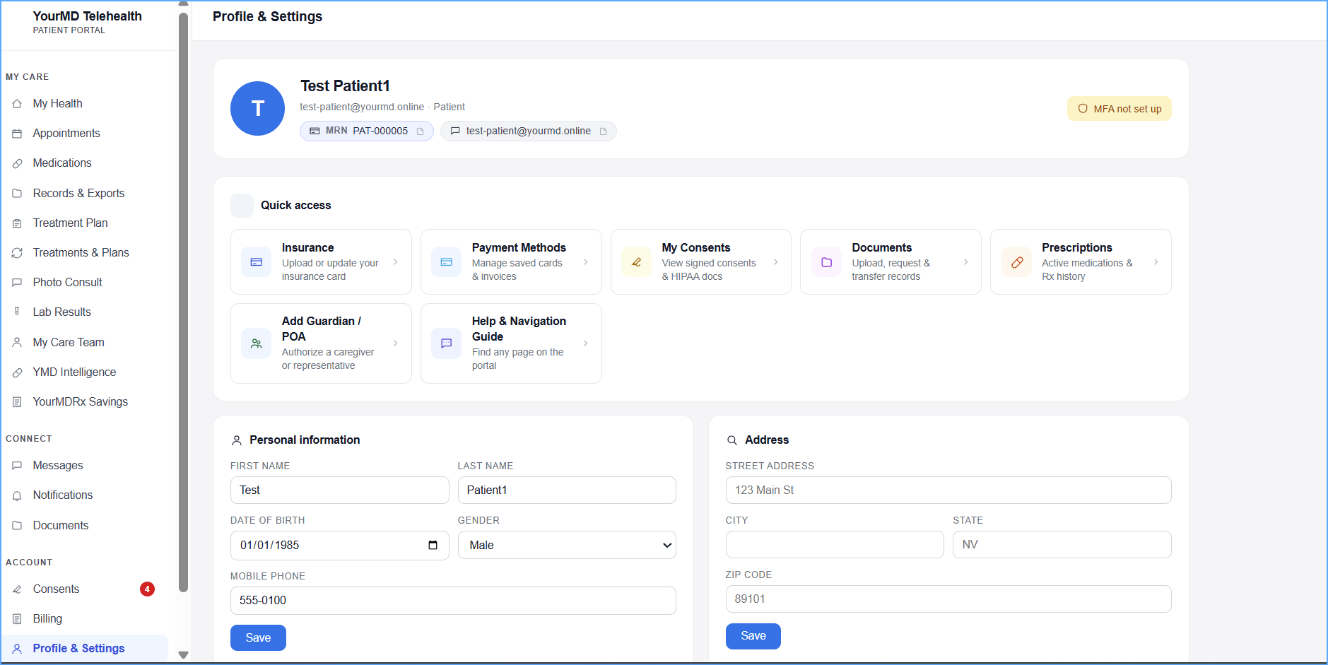 Everything in one place — YourMD patient portal