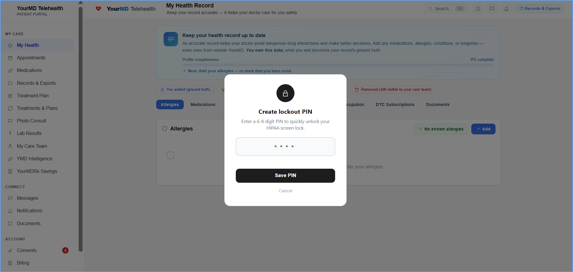 Private on shared devices — YourMD patient portal