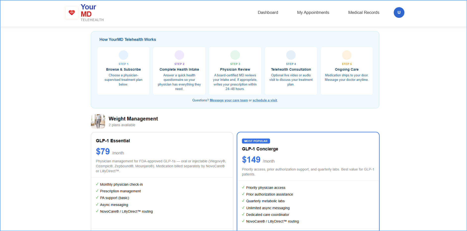 Subscribe to a treatment plan — YourMD patient portal