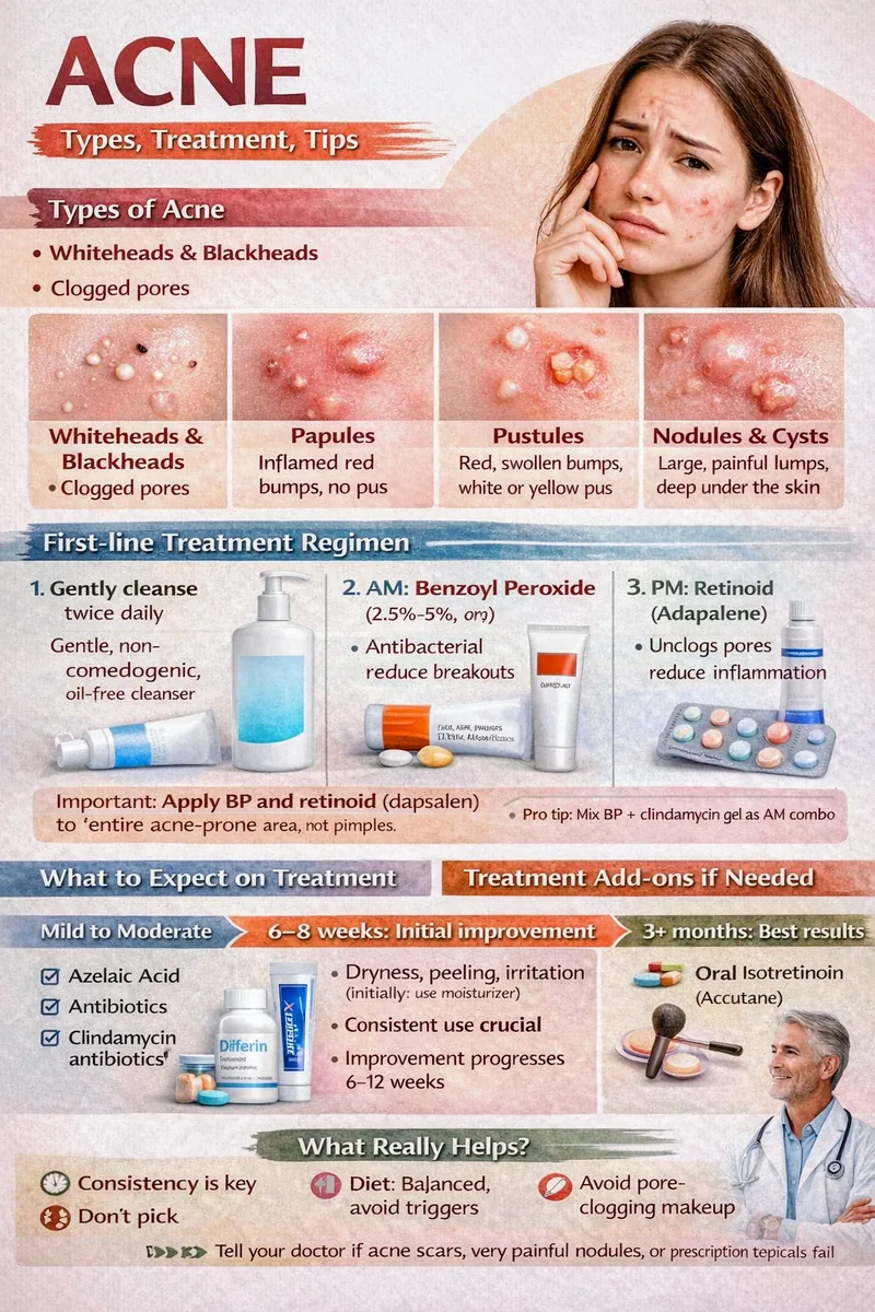 Acne: Types, Treatments & What Actually Works infographic