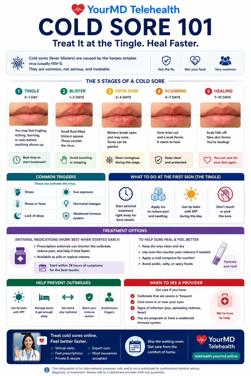 Cold Sores (HSV-1): Treatment & Prevention infographic
