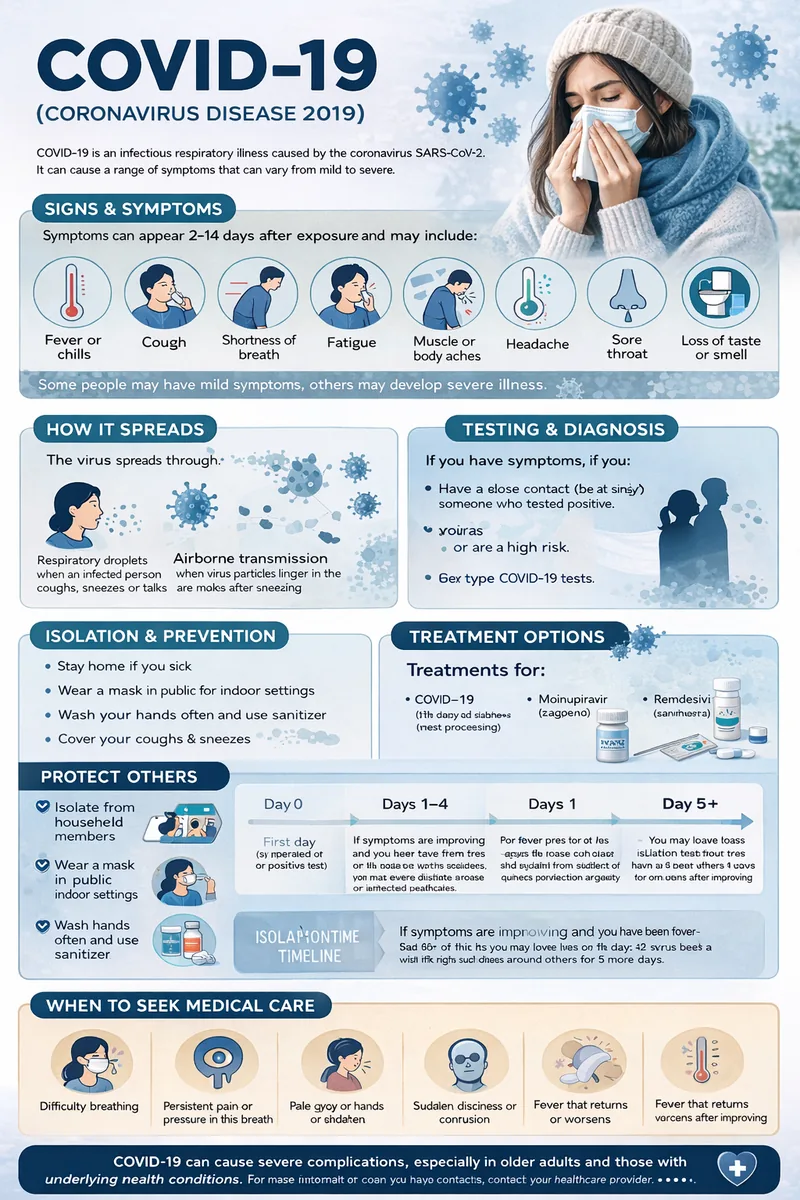 COVID-19: Symptoms & Care infographic