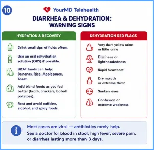 Diarrhea & Dehydration: Warning Signs infographic