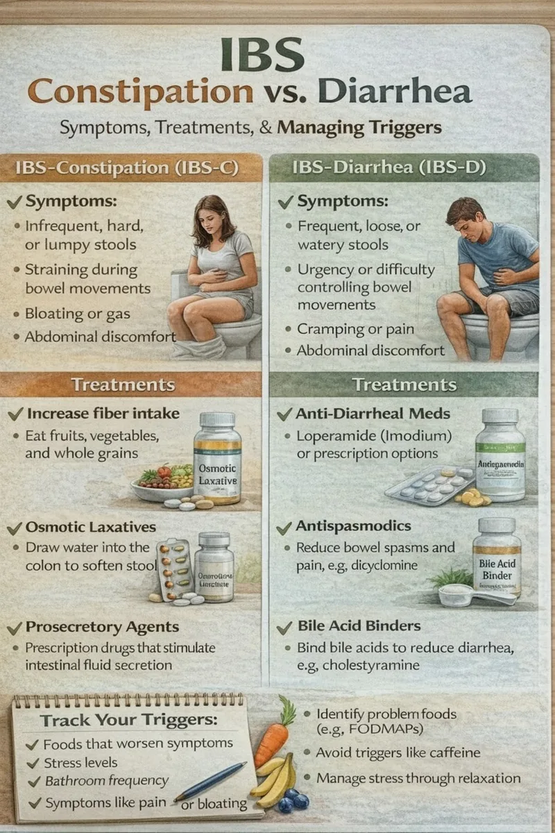 IBS: Constipation vs. Diarrhea Subtypes infographic