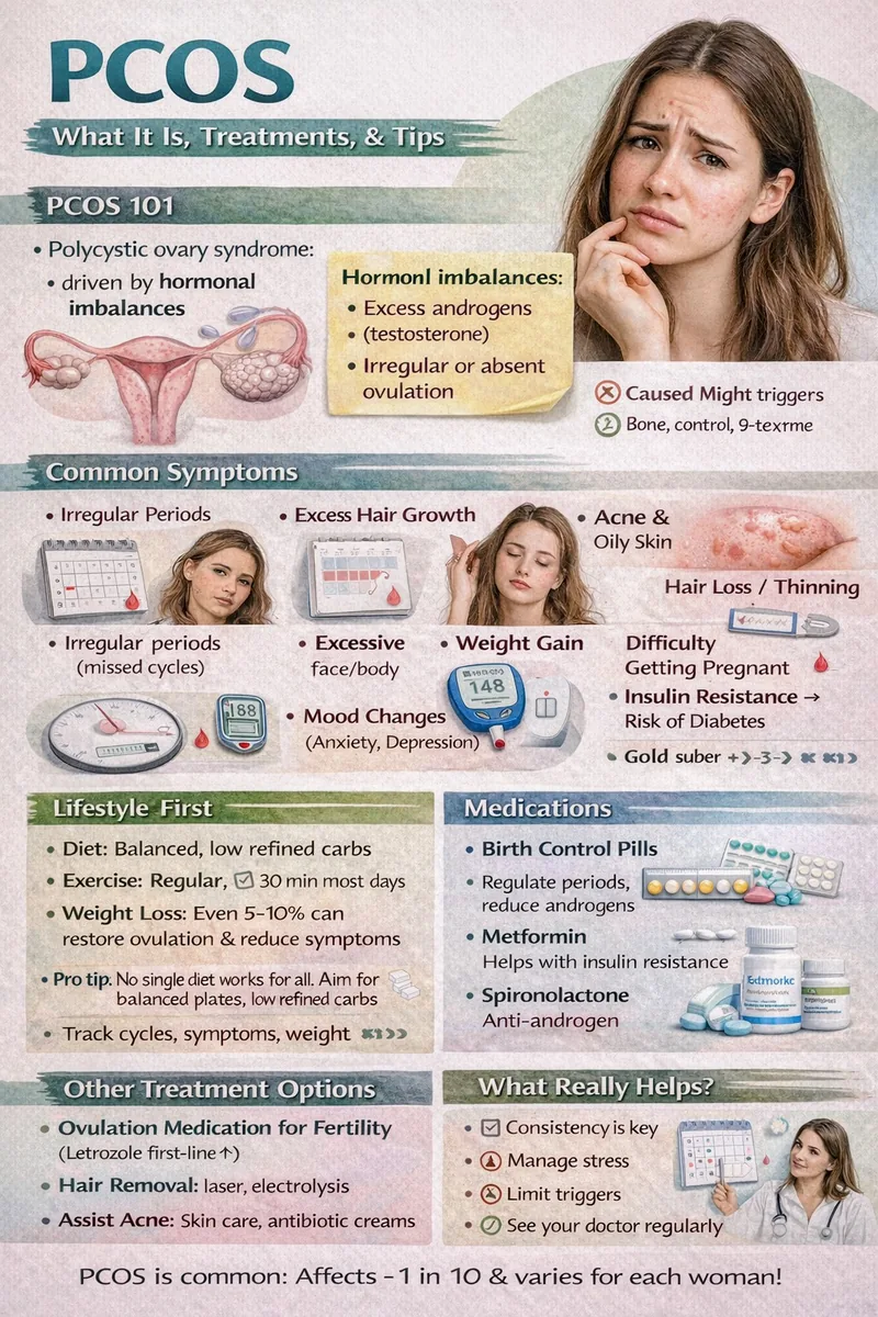 PCOS: Signs, Diagnosis & Treatment infographic