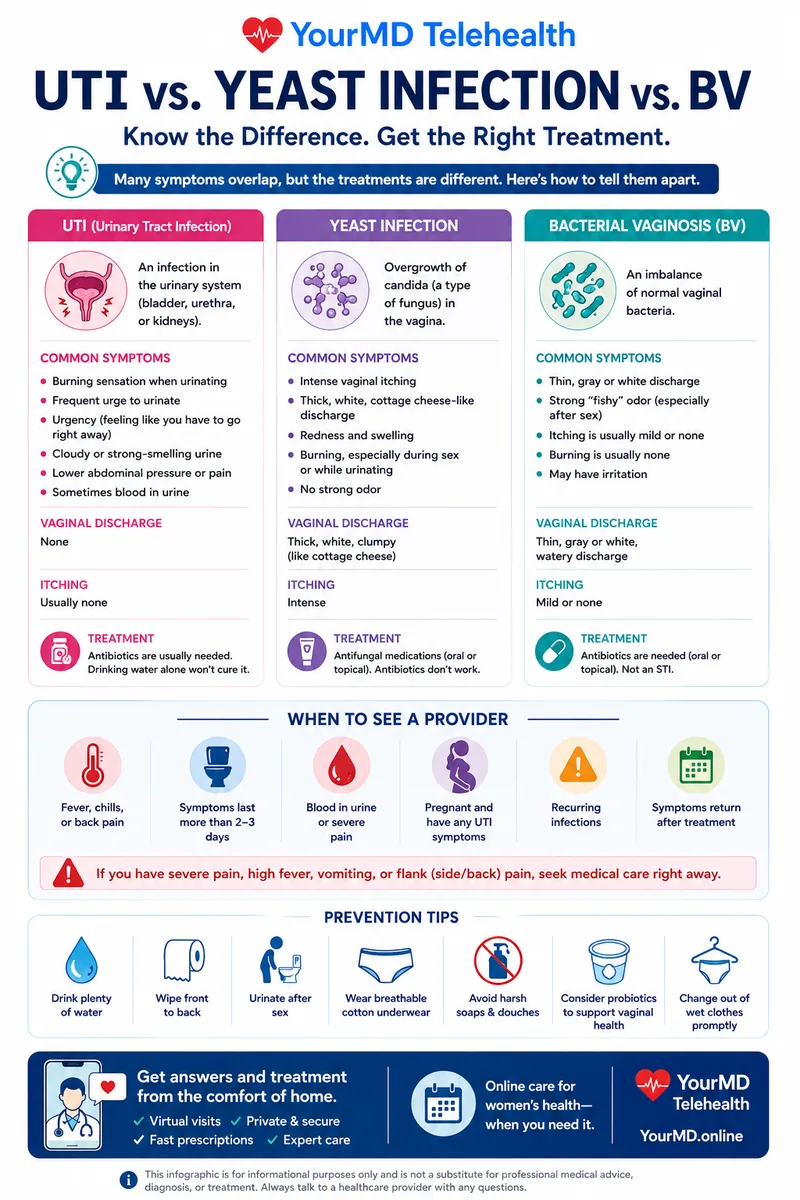 UTI vs. Yeast Infection: How to Tell the Difference infographic